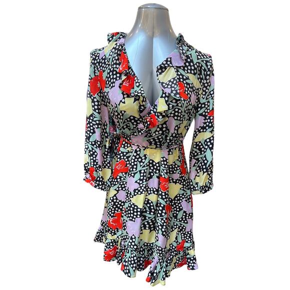 Rixo London Abigail Floral Print Silk Mini Wrap Dress Women's Size Medium - Picture 1 of 4